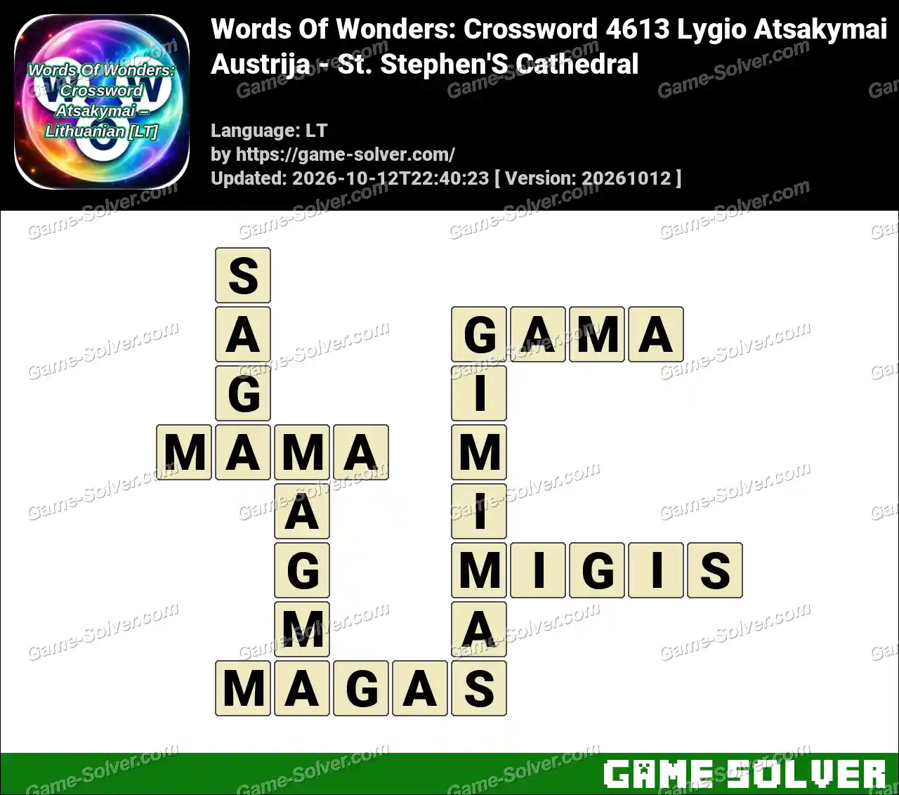 Words Of Wonders: Crossword 4613 Lygio Atsakymai – Austrija – St. Stephen’S Cathedral